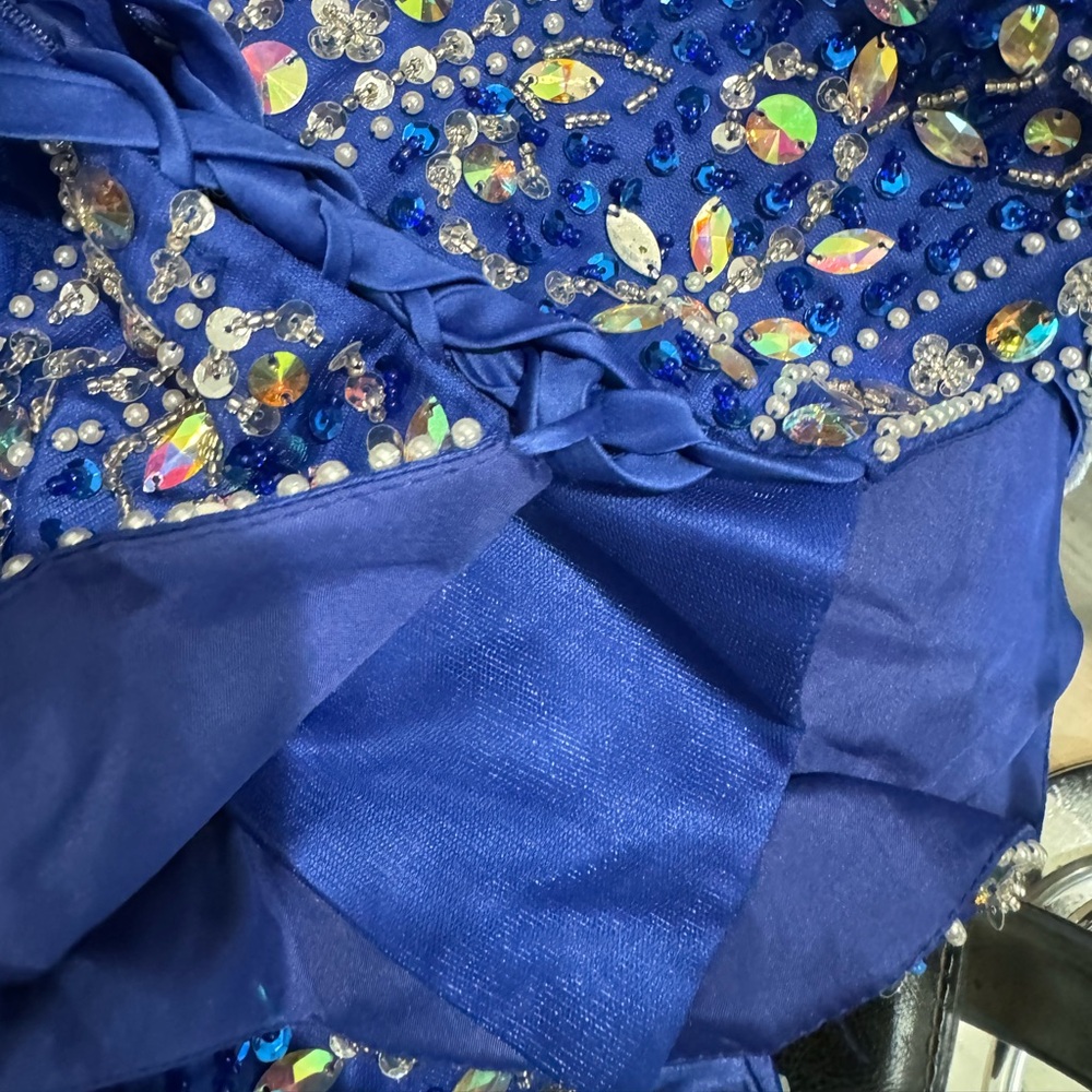 Elegant sleeveless rhinestone tulle Blue Kids Dress party dance wedding dress - Picture 9 of 9